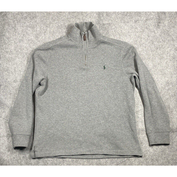 Polo Ralph Lauren Shirt Mens Large Grey Mock Neck 1/4 Zip Vintage Preppy - Picture 1 of 11